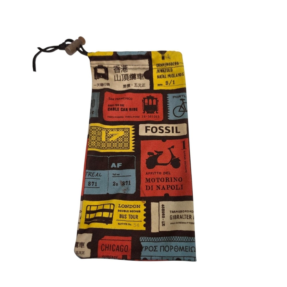 Fossil Glasses Sunglasses Pouch Multicolor Microfiber Drawstring Travel Print